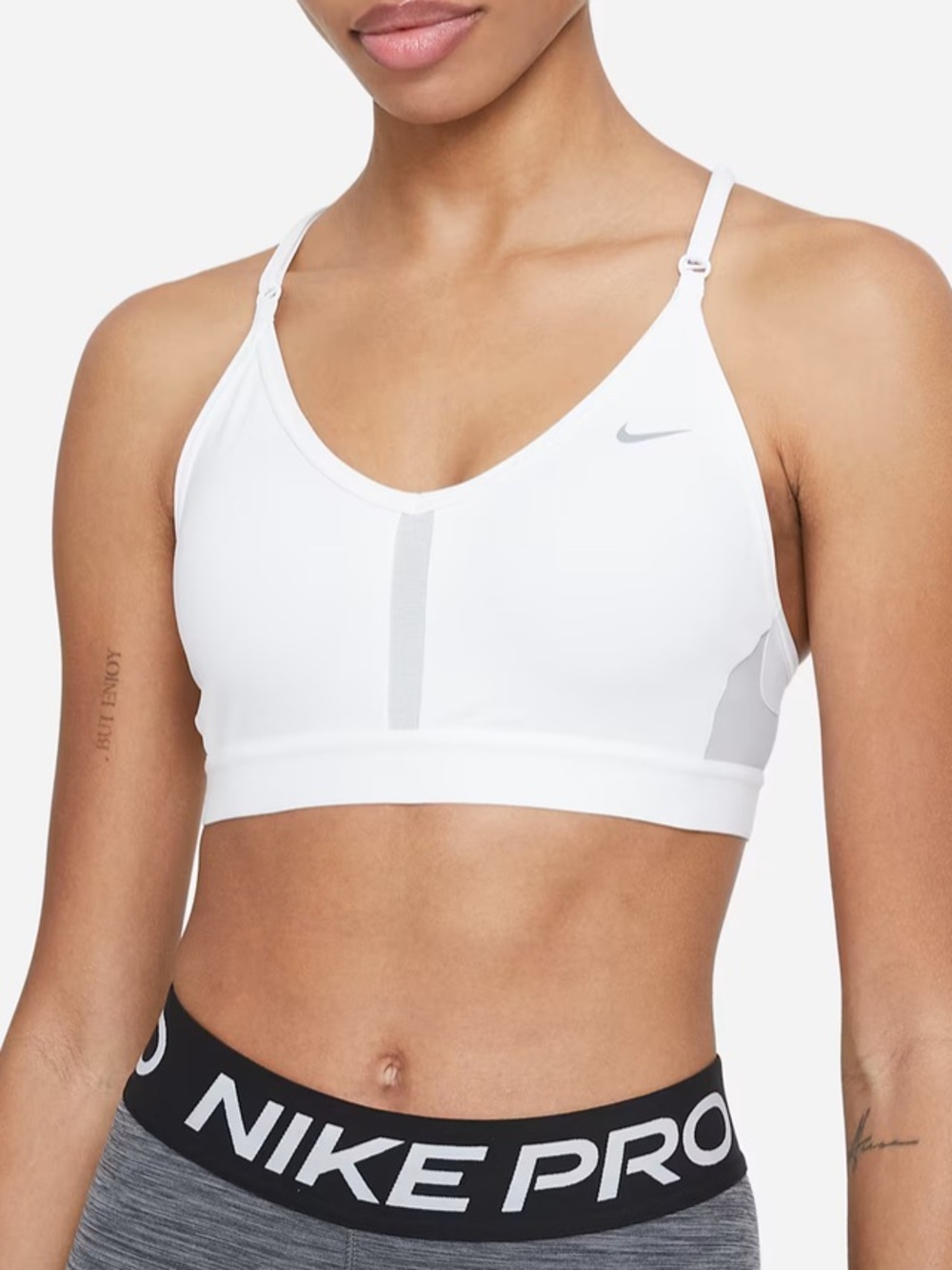 Nike White Indy Light Support Sports Bra V-Neck
